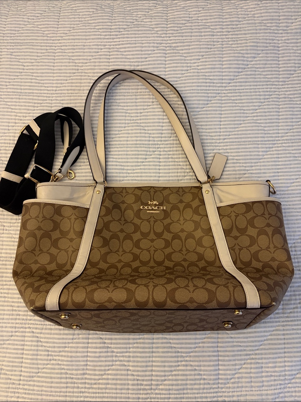 Coach Signature Canvas and Leather Tote in Brown/Cream